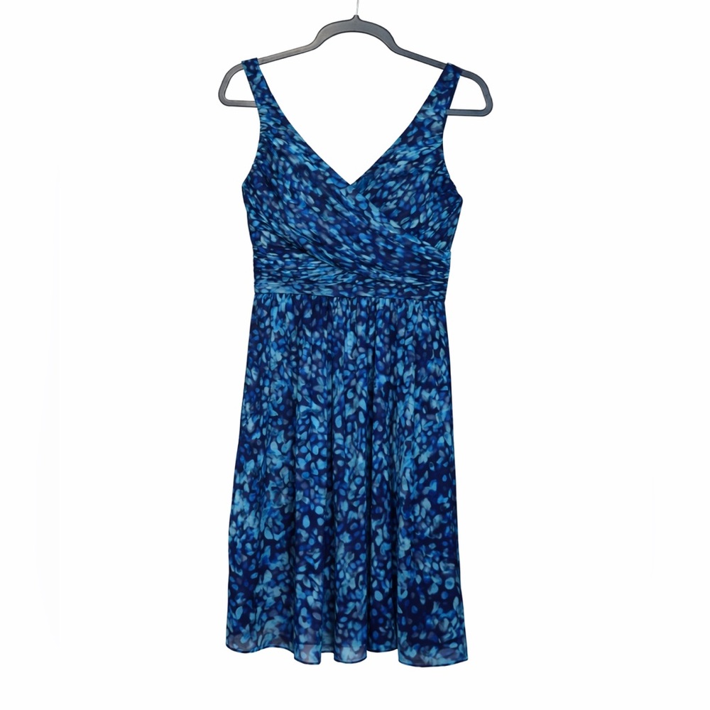 J.Crew‎ Blue Abstract Print Chiffon V-Neck Sleeveless Dress Size 2 Fit & Flare
